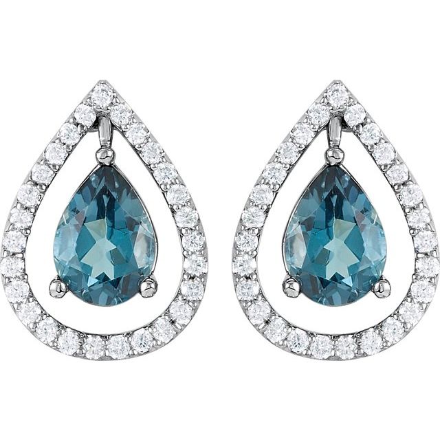 London Blue Topaz Diamond Earrings in 14k White Gold