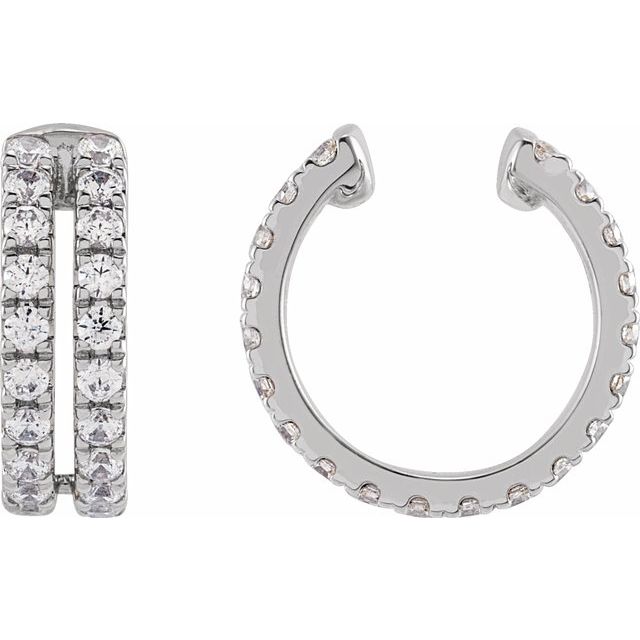 Diamond Accented Ear Cuff Earrings in 14k White Gold