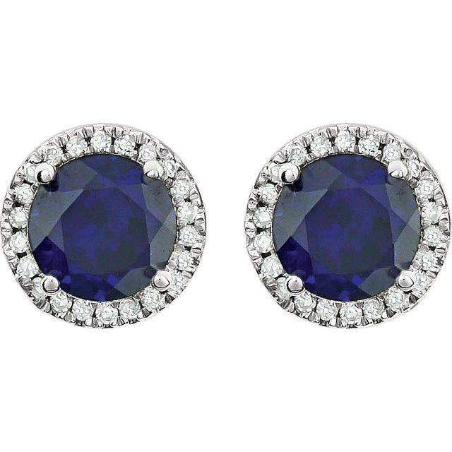 Blue Sapphire Halo-Style Earrings