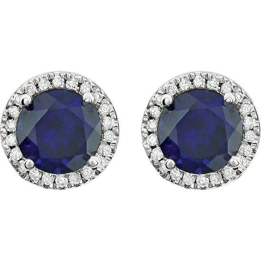 Blue Sapphire Halo-Style Earrings