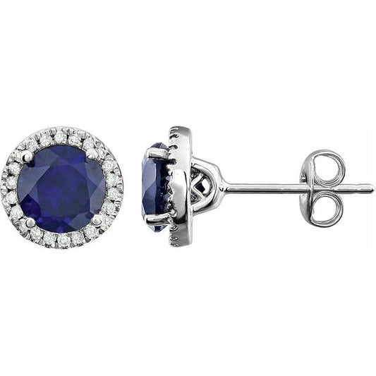 Blue Sapphire Halo-Style Earrings