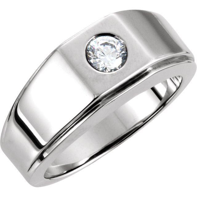 Men's Solitaire Engagement Ring in 14k White Gold