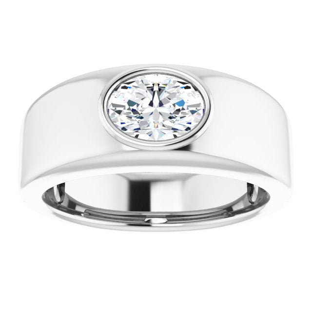 Men's Oval Engagement Ring in 14k White Gold