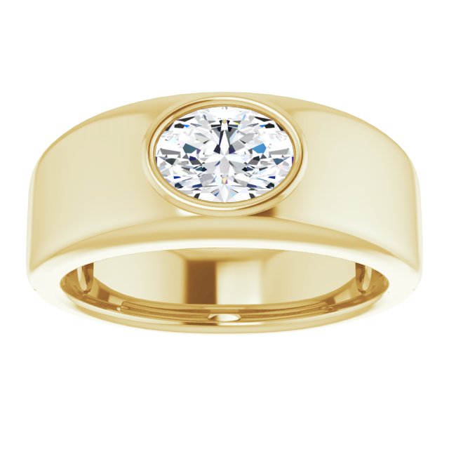 Men's Oval Engagement Ring in 18k Yellow Gold