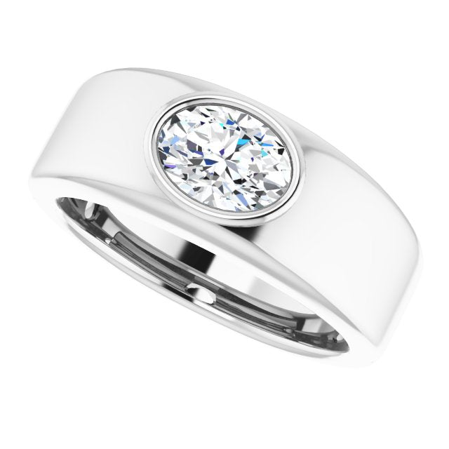 Men's Oval Engagement Ring in 14k White Gold