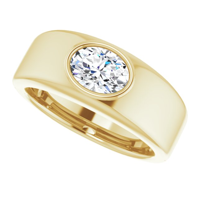 Men's Oval Engagement Ring in 18k Yellow Gold