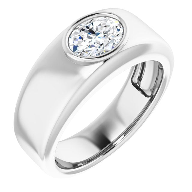 Men's Oval Engagement Ring in 14k White Gold