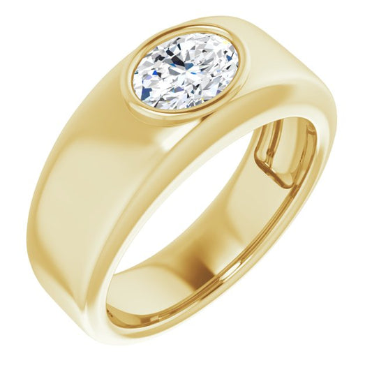 Men's Oval Engagement Ring in 18k Yellow Gold