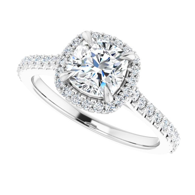 Asleo Halo-style Cushion Engagement Ring in 14k White Gold