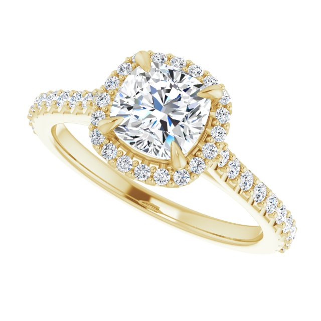 Asleo Halo-style Cushion Engagement Ring in 18k Yellow Gold