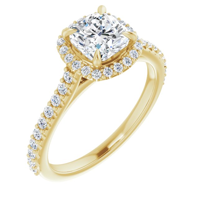 Asleo Halo-style Cushion Engagement Ring in 18k Yellow Gold