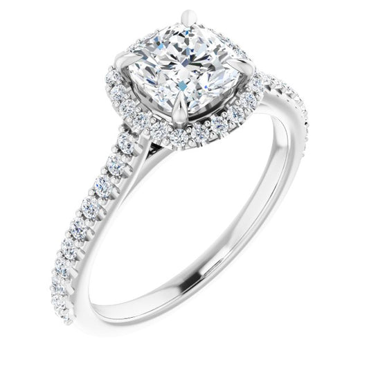 Asleo Halo-style Cushion Engagement Ring in 14k White Gold