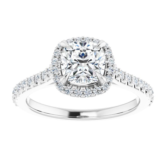 Asleo Halo-style Cushion Engagement Ring in 14k White Gold