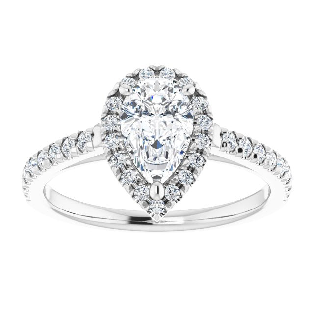 Asleo Halo-style Pear Engagement Ring in Platinum