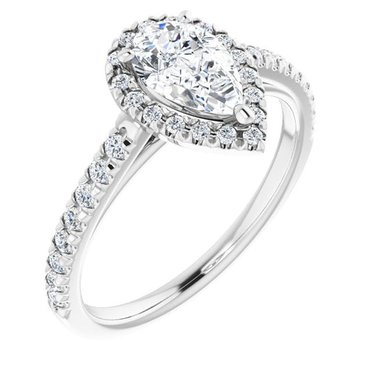 Asleo Halo-style Pear Engagement Ring in Platinum