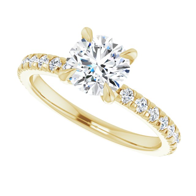 Asleo French Set Round Diamond Engagement Ring in 18k Yellow Gold