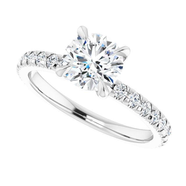 Asleo French Set Round Diamond Engagement Ring in Platinum