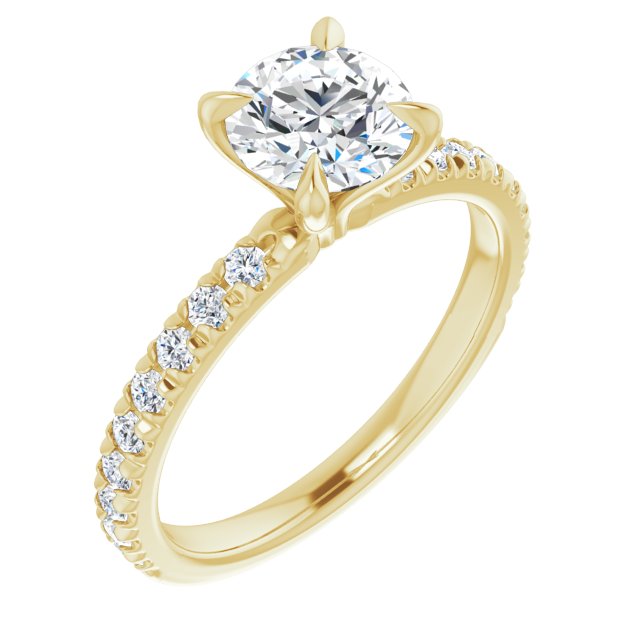 Asleo French Set Round Diamond Engagement Ring in 18k Yellow Gold