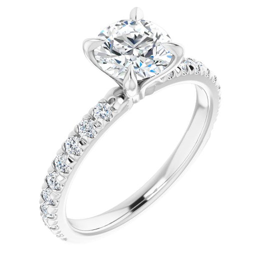 Asleo French Set Round Diamond Engagement Ring in Platinum