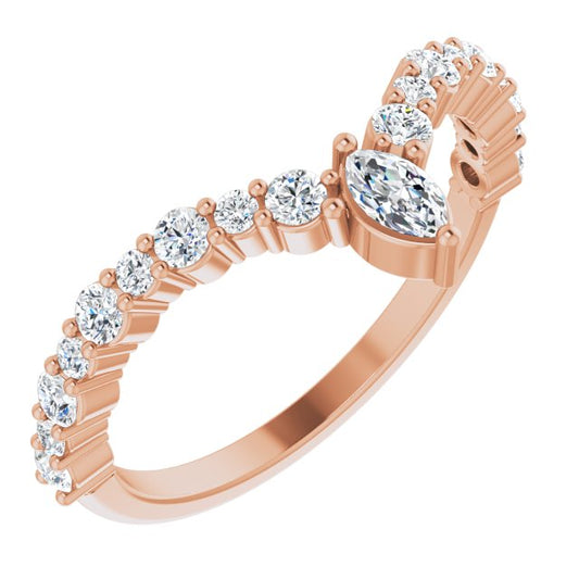 Accented  V Ring in 14k Rose Gold