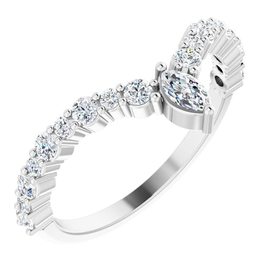 Accented V Ring in 14k White Gold