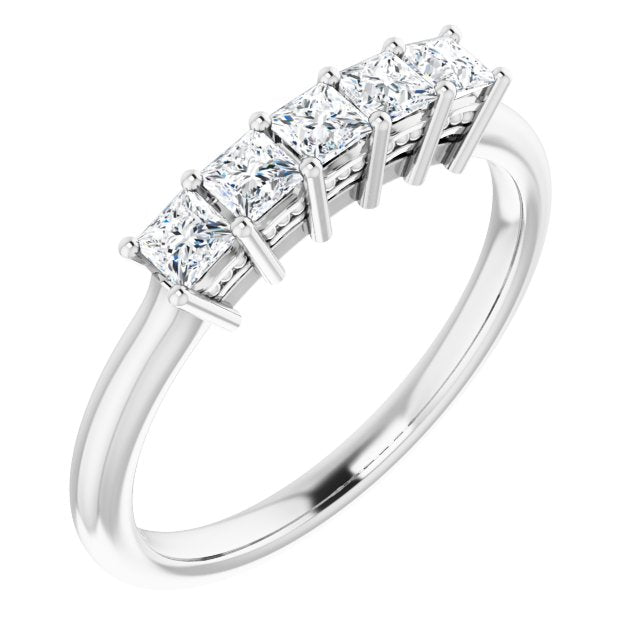 Asleo 5 Stones Square Diamond Wedding Band