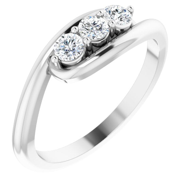 Diamond Three Stone Bypass Ring in 14k White Gold