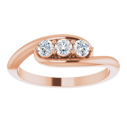 Diamond Three Stone Bypass Ring in 14k Rose Gold