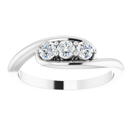 Diamond Three Stone Bypass Ring in 14k White Gold