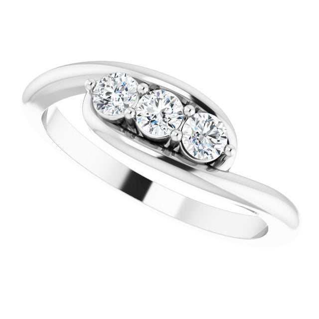 Diamond Three Stone Bypass Ring in 14k White Gold