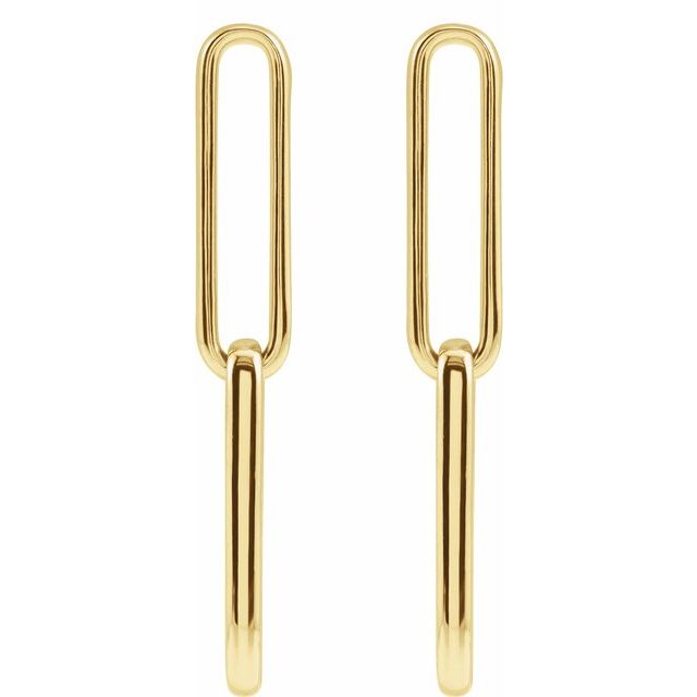 Elongated Flat Link Earrings in 14k Yellow Gold