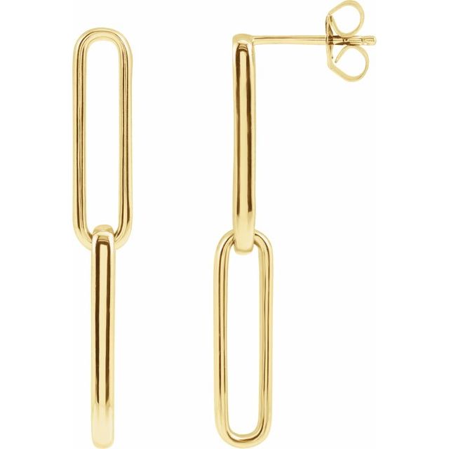 Elongated Flat Link Earrings in 14k Yellow Gold