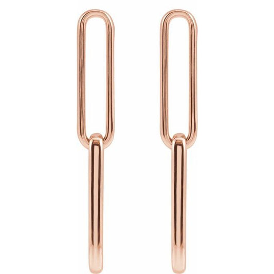 Elongated Flat Link Earrings in 14k Rose Gold