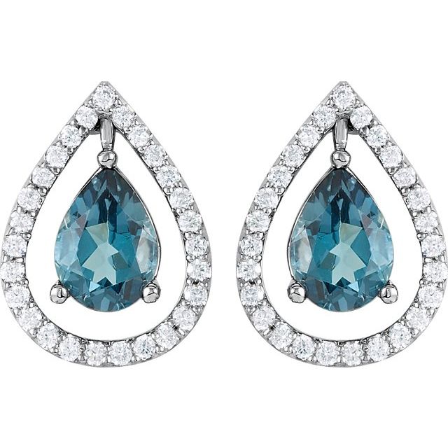 London Blue Topaz Diamond Earrings in 14k White Gold