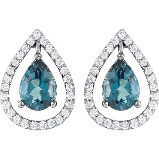 London Blue Topaz Diamond Earrings in 14k White Gold