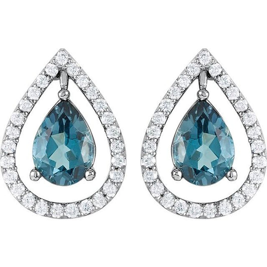London Blue Topaz Diamond Earrings in 14k White Gold