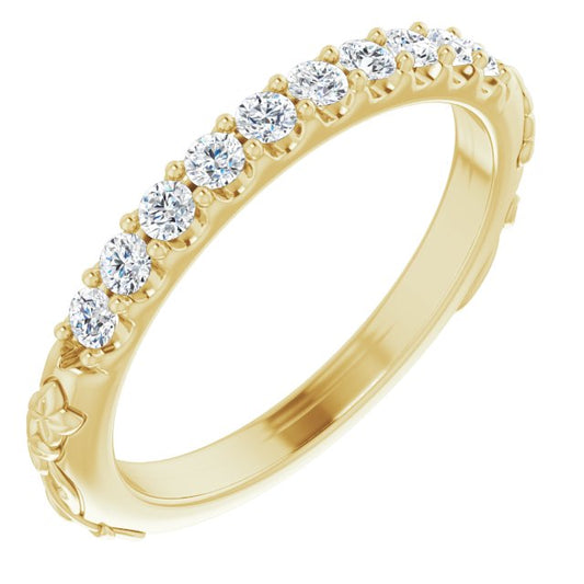 Diamond Floral Wedding Band in 14k Yellow Gold