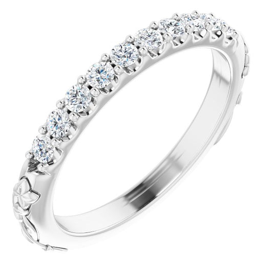 Diamond Floral Wedding Band in 14k White Gold