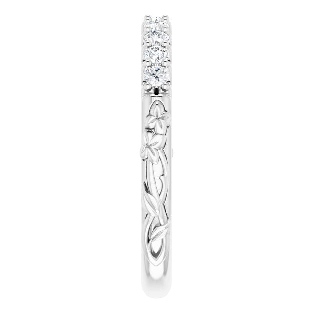 Diamond Floral Wedding Band in 14k White Gold