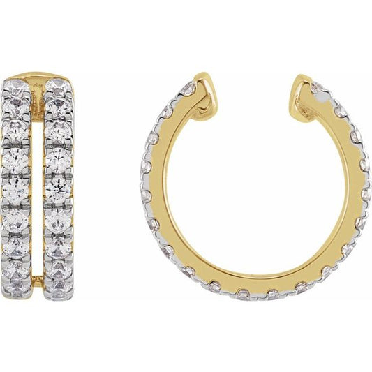 Diamond Accented Ear Cuff Earrings in 14k Yellow Gold