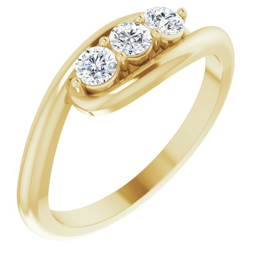 Diamond Three Stone Bypass Ring in 14k Yellow Gold