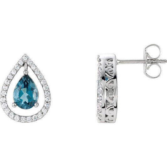 London Blue Topaz Diamond Earrings in 14k White Gold